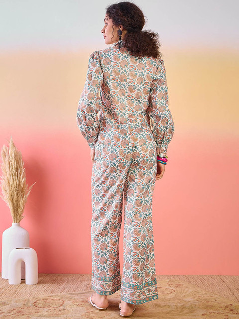 Sangria Floral Printed Cotton Shirt With Trousers - Image 5