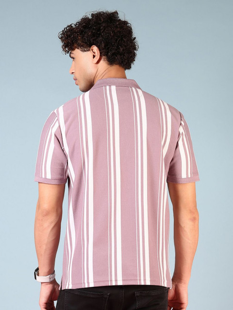 V-Mart Men Striped Polo Collar Cotton Slim Fit T-shirt - Image 4