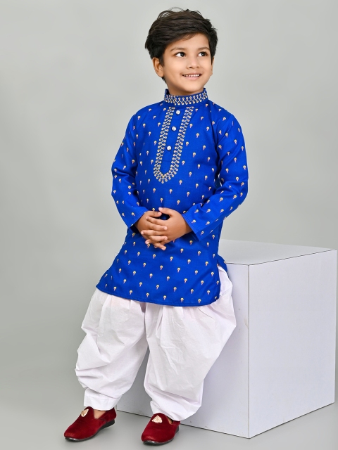 Cae Boys Floral Printed Mandarin Collar Thread Work Straight Kurta With Patiala - Image 6
