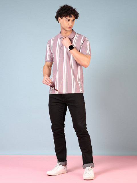V-Mart Men Striped Polo Collar Cotton Slim Fit T-shirt - Image 6