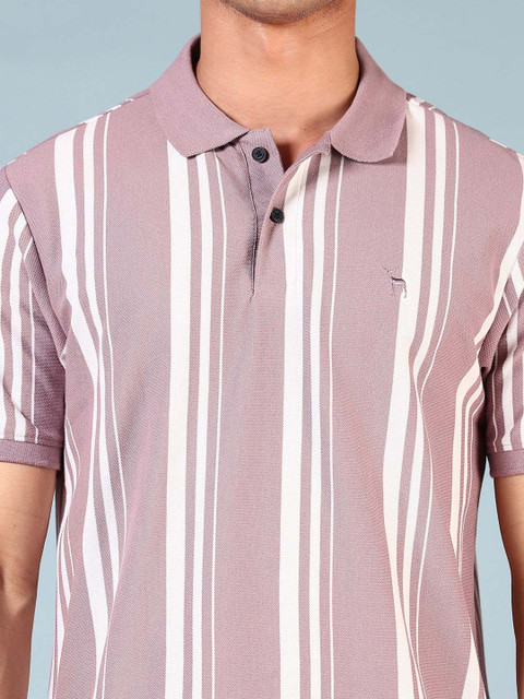 V-Mart Men Striped Polo Collar Cotton Slim Fit T-shirt - Image 2