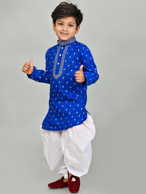 Cae Boys Floral Printed Mandarin Collar Thread Work Straight Kurta With Patiala - Image 4
