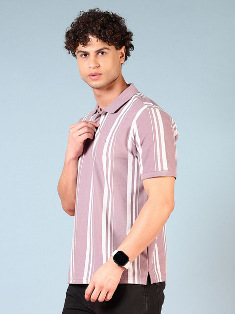 V-Mart Men Striped Polo Collar Cotton Slim Fit T-shirt - Image 3