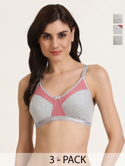 DressBerry Pack Of 3 Colourblocked Medium Coverage T-shirt Bra