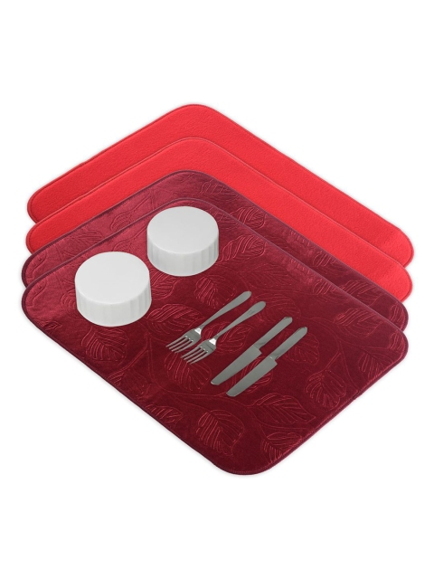 Kuber Industries 4-Pcs Maroon & Red Non Slip Dish Drying Mats