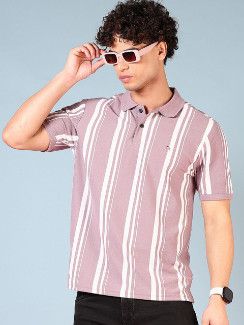V-Mart Men Striped Polo Collar Cotton Slim Fit T-shirt - Image 7