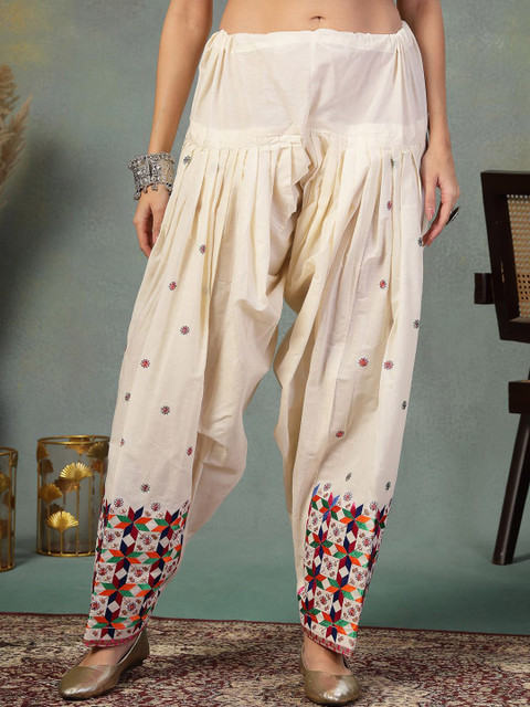 Clora Creation Women Embroidered Phulkari Loose Fit Cotton Salwar