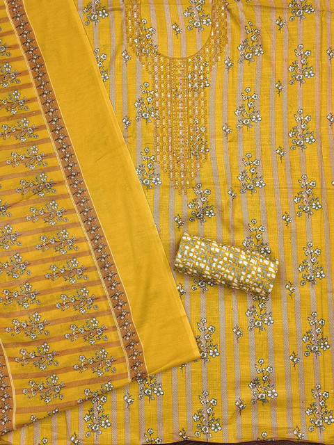 SAINOOR Floral Embroidered sequinned Pure Cotton Unstitched Dress Material - Image 3