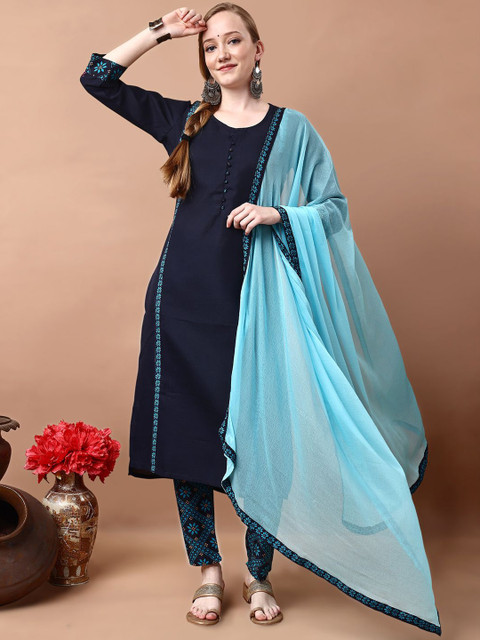 SANTOPERA DESIGNER Panelled Straight Kurta With Trousers And Dupatta