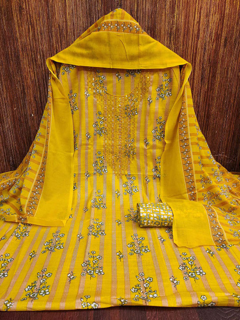 SAINOOR Floral Embroidered sequinned Pure Cotton Unstitched Dress Material - Image 2