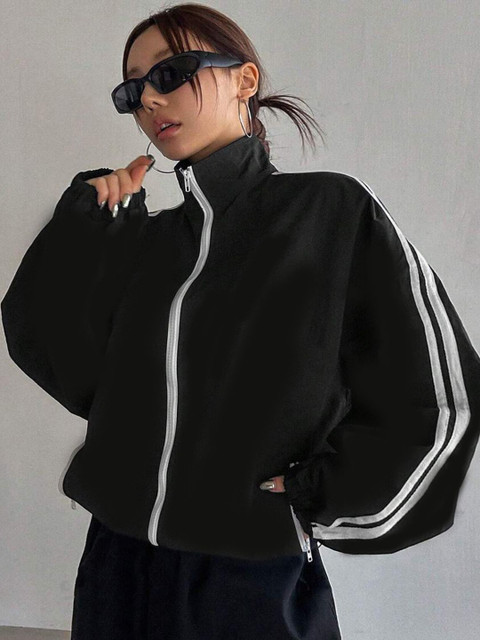 Shiv traders collection Women Colourblocked Polyester Lightweight Crop Sporty Jacket