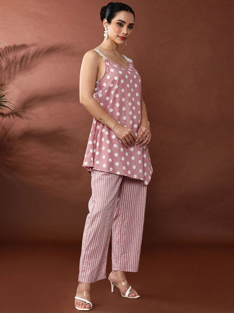Anouk Geometric Printed Sleeveless Pure Cotton Tunic With Trouser - Image 3