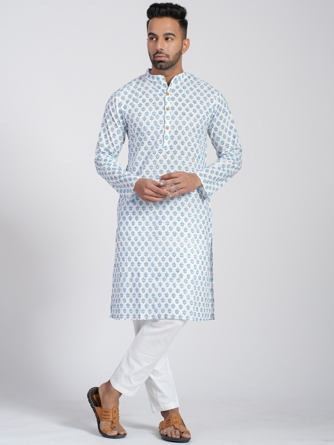 Cotton Curio Men Floral Printed Block Print Kurta