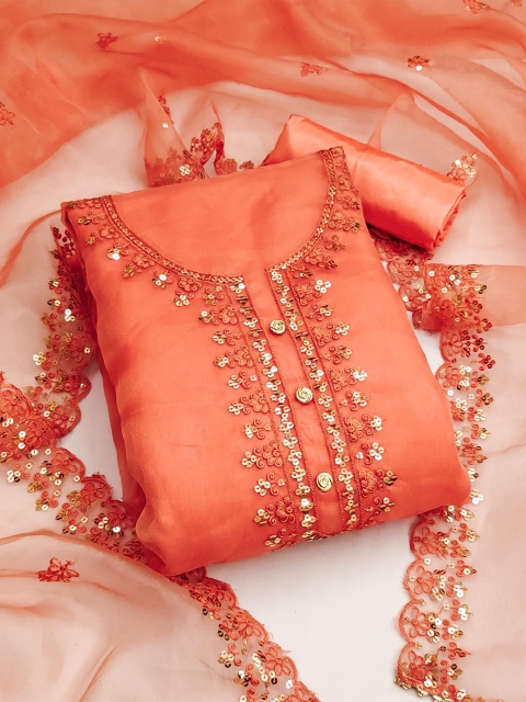 SAINOOR Embroidered Organza Semi-Stitched Dress Material