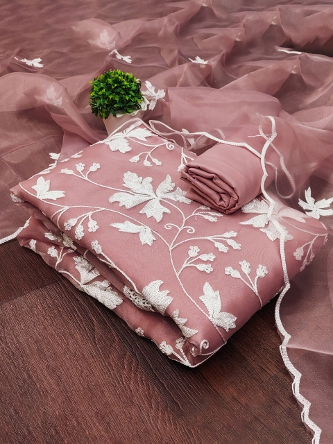 SAINOOR Floral Embroidered Organza Unstitched Dress Material