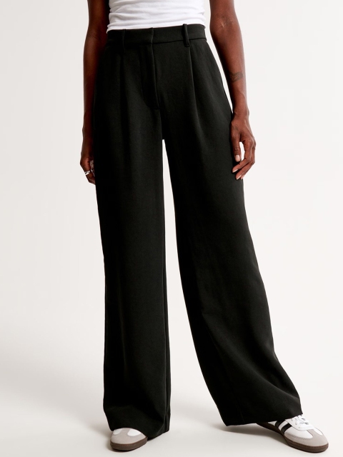 FNOCKS Women Classic Loose Fit High-Rise Wide Leg Cotton Trousers