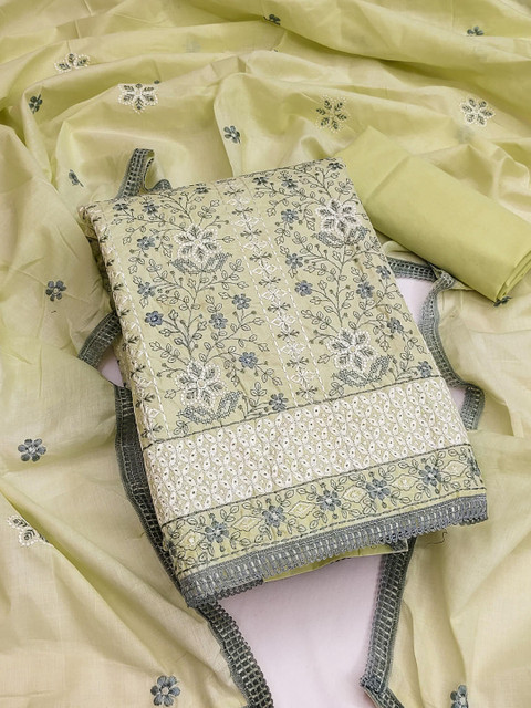 SAINOOR Embroidered Pure Cotton Semi-Stitched Dress Material