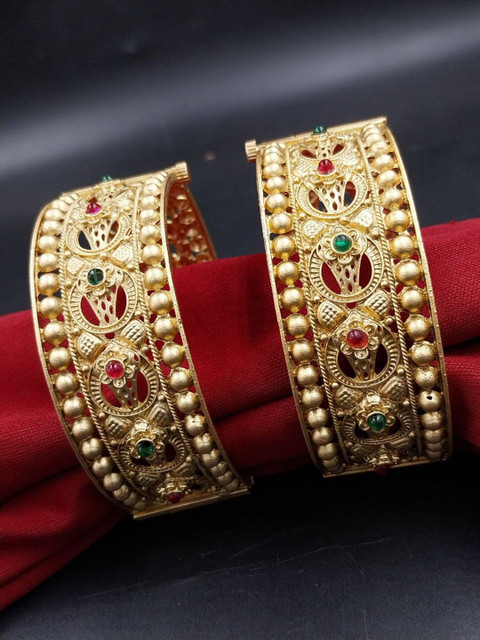 AARNAA Set Of 2 Gold-Plated Kundan-Studded Bangles
