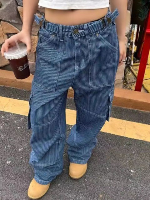 HERE&NOW Men Striped Cargo Style Jeans