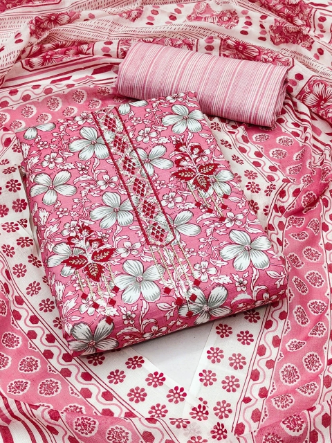 SAINOOR Floral Printed Pure Cotton Unstitched Dress Material