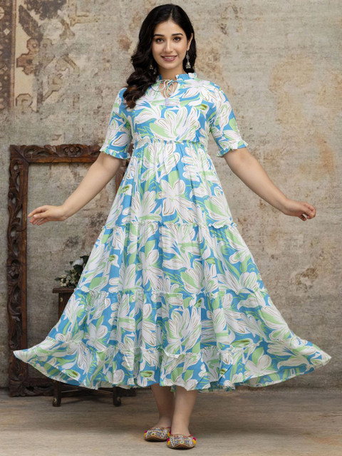 Henal Floral Print Tie-Up Neck Maternity Fit & Flare Midi Dress