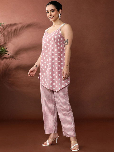 Anouk Geometric Printed Sleeveless Pure Cotton Tunic With Trouser - Image 4