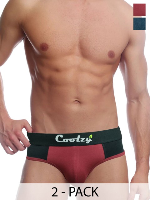COOLZY Men Pack Of 2 Colourblocked Mid-Rise Basic Briefs SFUBRF2K347-S