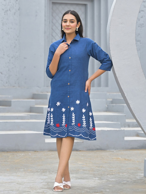 The Hope Embroidered Pure Cotton Knee Length Ethnic Dress