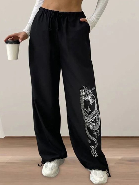 The Roadster Lifestyle Co. Printed Loose Fit High-Rise Cargo Trousers