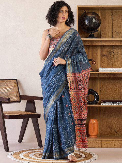 Anouk Rustic Floral Ready to Wear Bagru Saree
