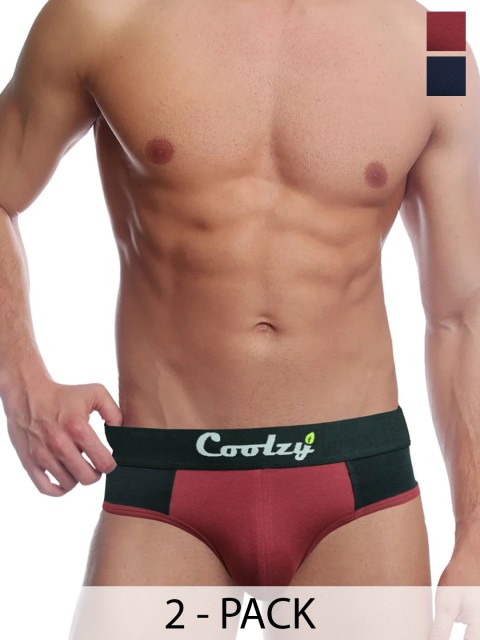 COOLZY Men Pack Of 2 Colourblocked Low-Rise Basic Briefs SFUBRF2K351-S