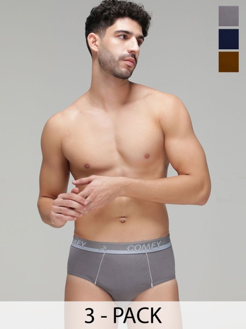 AMUL COMFY Men Pack Of 3 Cotton Basic Briefs AC-CBRIOE-LB-SG-NY-S-3PC