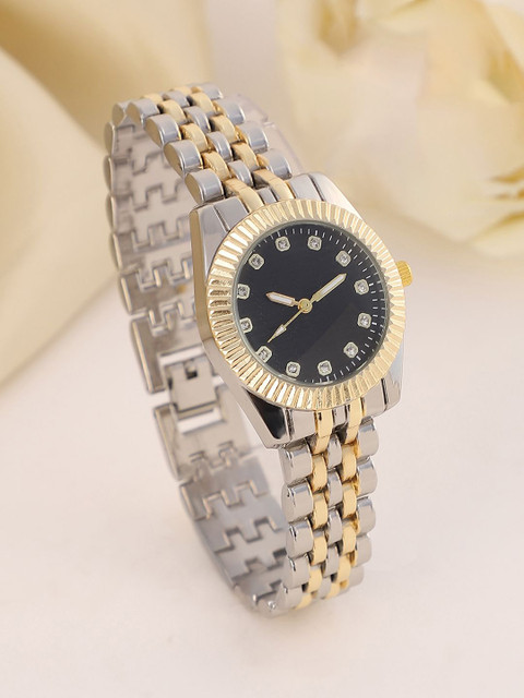 HAUTE SAUCE Women The Ribbed H-Link Round Watch Black SS25_HSWC1383