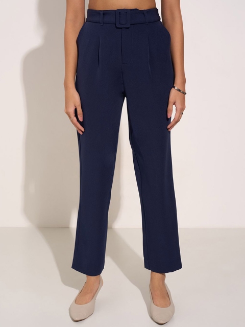 Annabelle by Pantaloons Women Straight Fit High-Rise Pleated Trousers