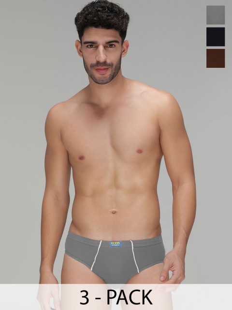 AMUL COMFY Men Pack Of 3 Mid-Rise Cotton Basic Briefs AC-CBRIIE-LB-SG-NY-XS-3PC
