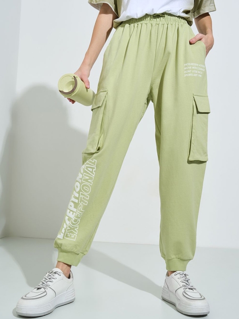 Ajile by Pantaloons Women Pure Cotton Typography Printed Relaxed Fit Jogger Trousers