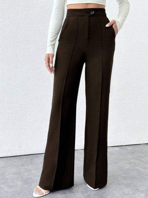 BROADSTAR Women Smart Straight Fit High-Rise Easy Wash Pleated Trousers