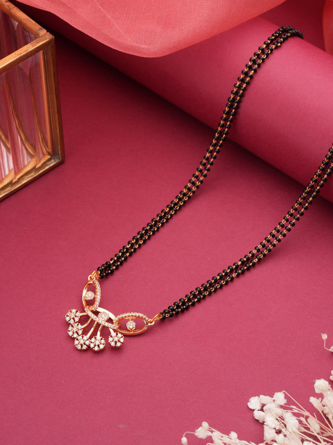 Jazz and Sizzle 18K Rose Gold-Plated Cubic Zirconia Studded & Beaded Mangalsutra
