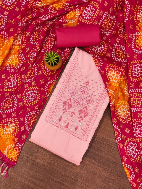 Rangtulika Floral Embroidered Sequnnied Silk Cotton Unstitched Dress Material