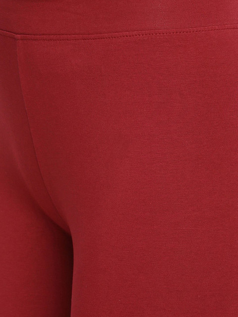 TWIN BIRDS Women Cotton Blend Solid La Burgandy Ankle Length Legging - Image 5