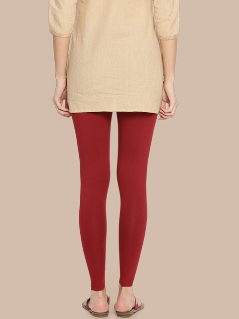 TWIN BIRDS Women Cotton Blend Solid La Burgandy Ankle Length Legging - Image 3