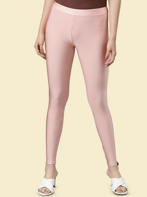 TWIN BIRDS Women Nylon Solid Pink Shimmer Legging