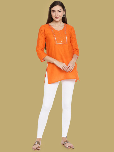 TWIN BIRDS Women Cotton Blend Solid Pearl White Ankle Length Legging - Image 4