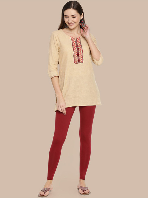 TWIN BIRDS Women Cotton Blend Solid La Burgandy Ankle Length Legging - Image 4