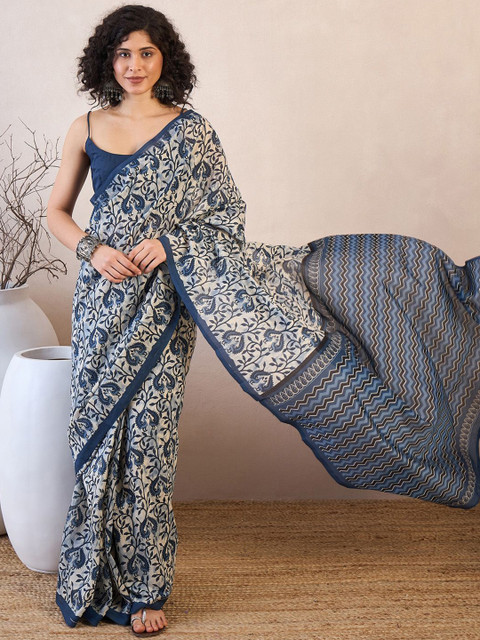 Anouk Rustic Ethnic Motifs Silk Blend Dabu Ready to Wear Saree