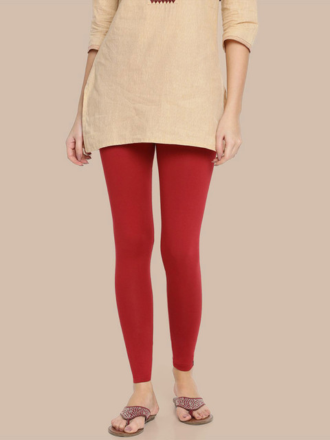 TWIN BIRDS Women Cotton Blend Solid Lava Red Ankle Length Leggings