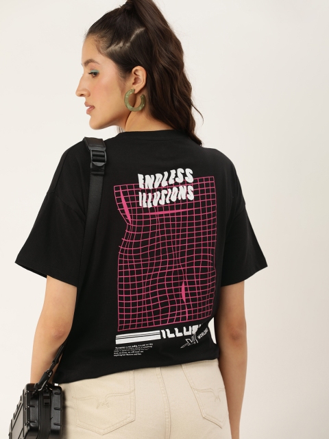 Kook N Keech Pure Cotton Typography Printed Drop-Shoulder Sleeves Oversized T-shirt