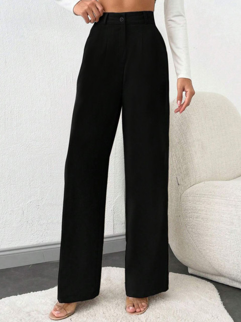 BAESD Women Relaxed Straight Leg High-Rise Trousers