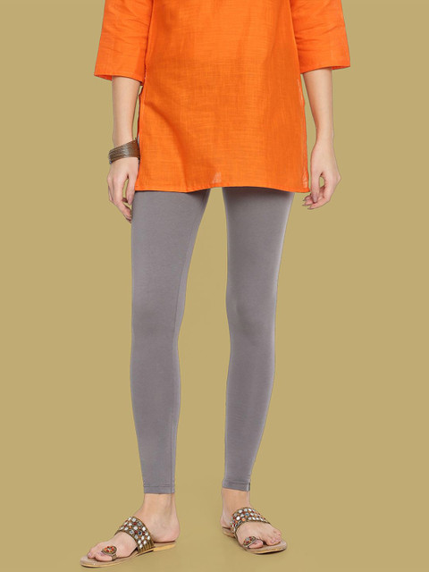TWIN BIRDS Women Cotton Blend Solid Anthrazite Grey Ankle Length Legging