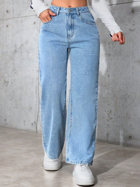 DressBerry Women Comfort Straight Fit High-Rise Light Fade Acid Wash Stretchable Jeans